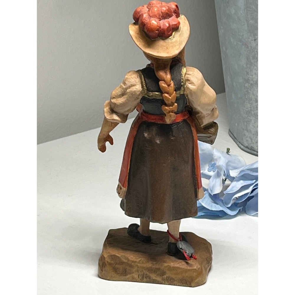 Vintage Hand Carved Wooden Alpine Girl Figurine, West Germany Seal, 50s Folk Art - Picture 5 of 10